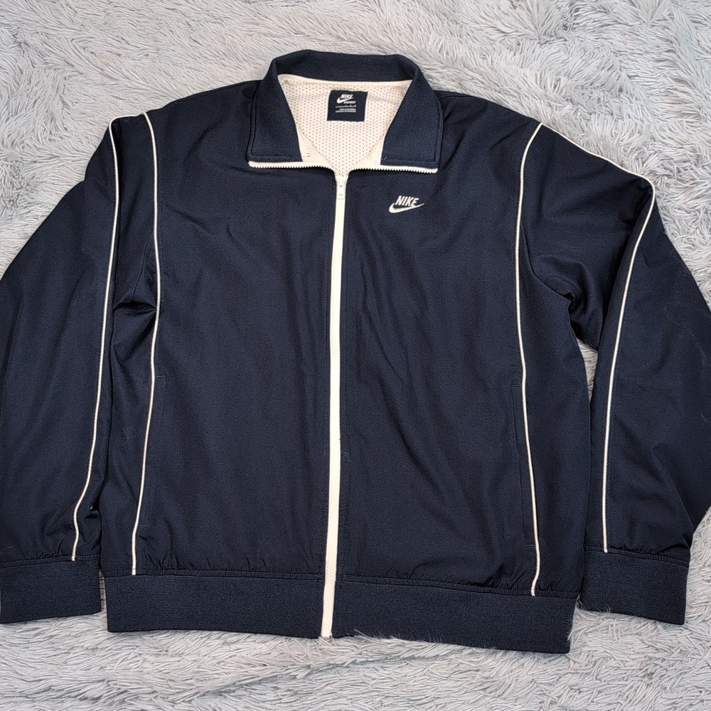 Nike‎ Jacket Mens L Blue Windbreaker Zip Up Pockets Swoosh Athletic Streetwear